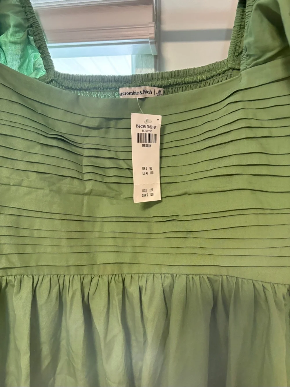 Abercrombie & Fitch Puff Sleeve Midi Dress in Sage Green - Picture 2 of 3